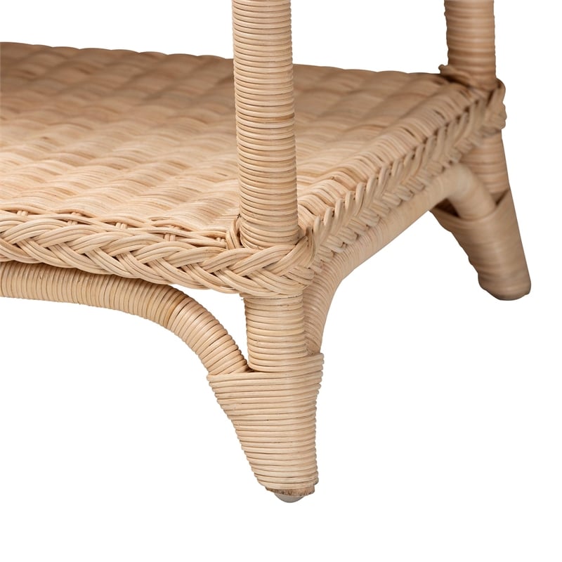 Pemberly Row Braided Natural Rattan Console Table with Open Shelf