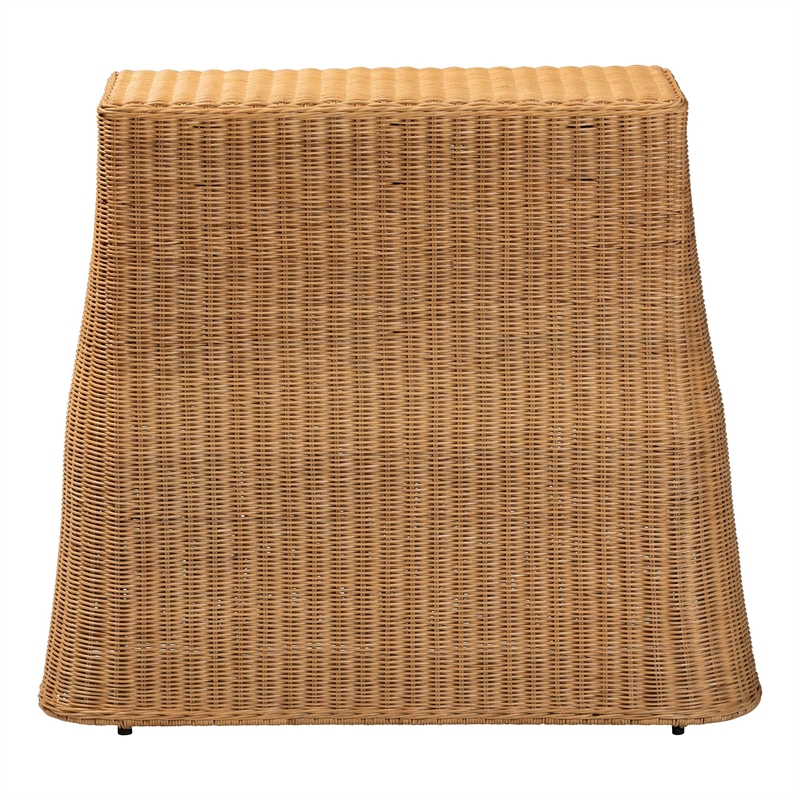 Pemberly Row Natural Rattan Scalloped Console Table with Metal Frame