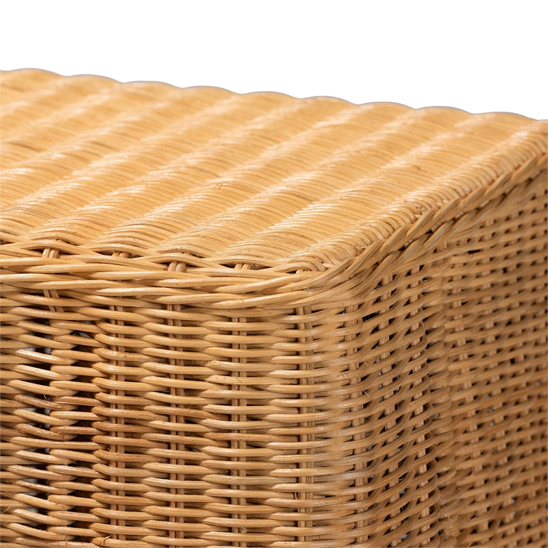 Pemberly Row Natural Rattan Scalloped Console Table with Metal Frame