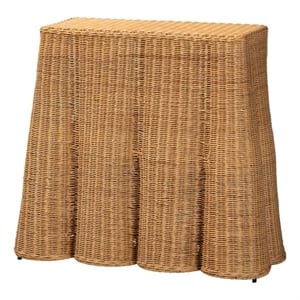 Pemberly Row Natural Rattan Scalloped Console Table with Metal Frame