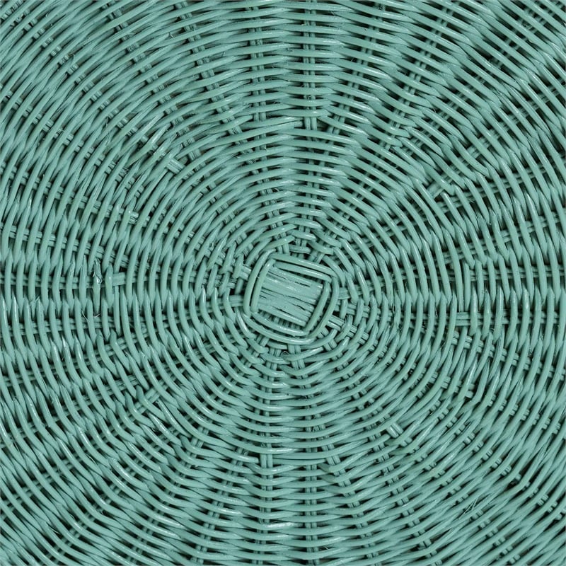 Pemberly Row Natural Rattan Round Scalloped Console Table with Metal Frame