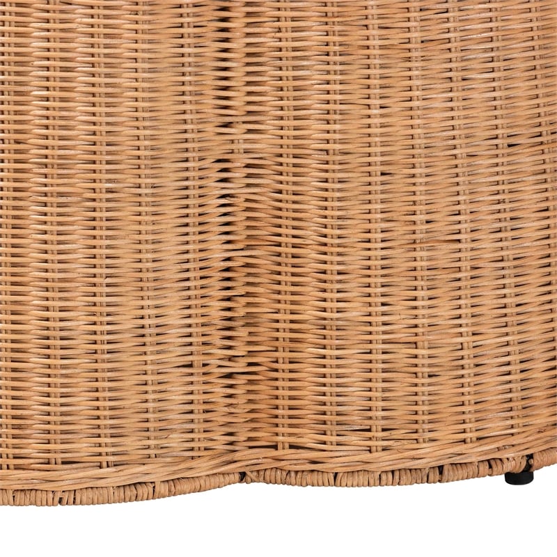 Pemberly Row Round Scalloped Rattan Ottoman with Removable Cushion