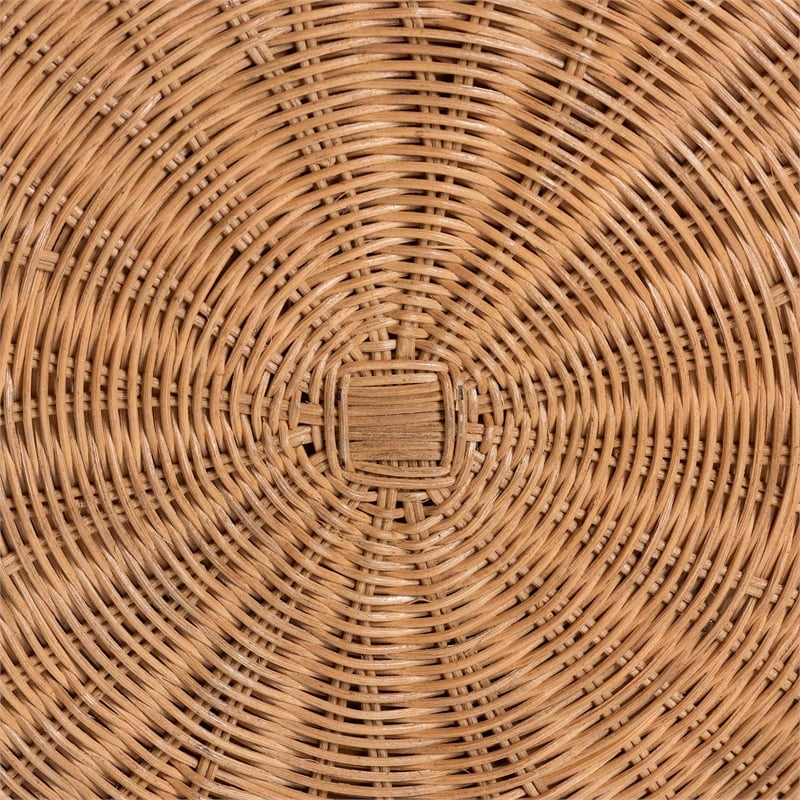 Pemberly Row Round Scalloped Rattan Ottoman with Removable Cushion