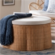 Pemberly Row Round Scalloped Rattan Ottoman with Removable Cushion