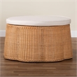 Pemberly Row Round Scalloped Rattan Ottoman with Removable Cushion