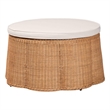 Pemberly Row Round Scalloped Rattan Ottoman with Removable Cushion