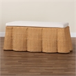 Pemberly Row Rectangular Scalloped Rattan Ottoman with Removable Cushion
