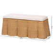 Pemberly Row Rectangular Scalloped Rattan Ottoman with Removable Cushion