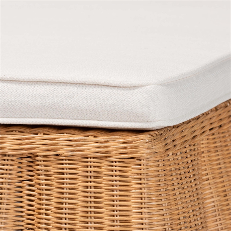 Pemberly Row Square Scalloped Rattan Ottoman with Removable Cushion