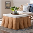 Pemberly Row Square Scalloped Rattan Ottoman with Removable Cushion