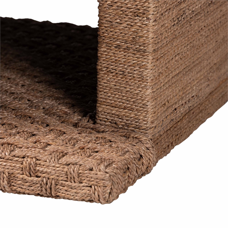 Pemberly Row Handwoven Seagrass Coffee Table with Basketweave and Shelf