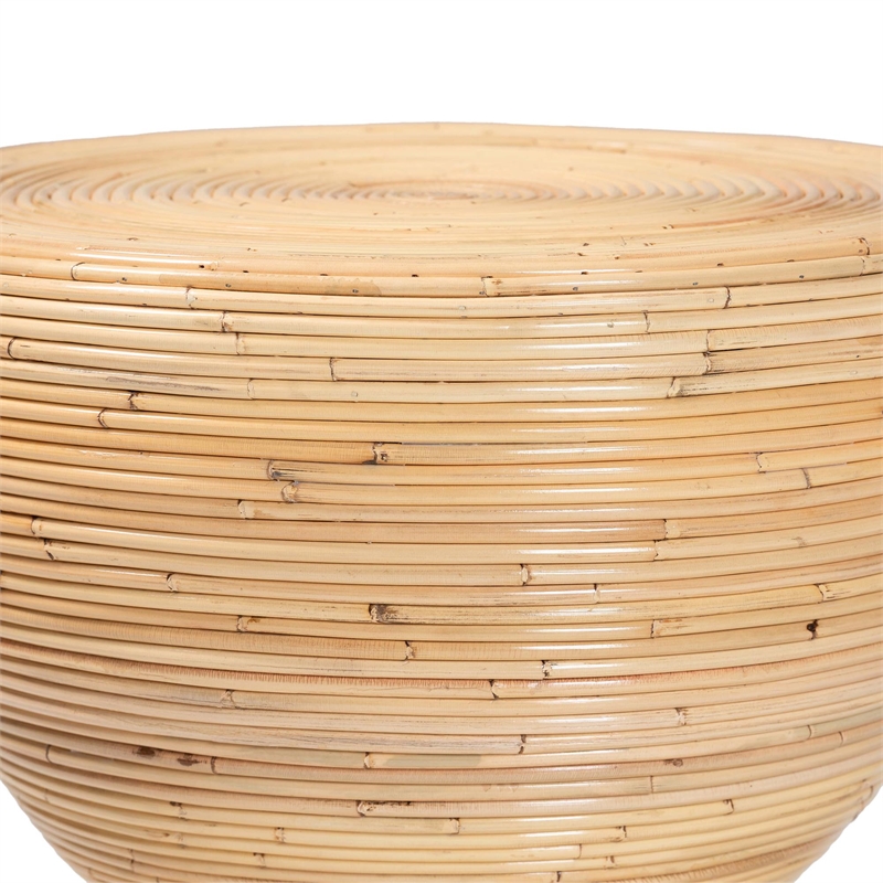 Pemberly Row Laminated Rattan Hourglass Side Table with Round Top