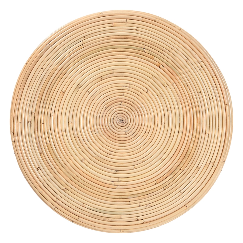 Pemberly Row Laminated Rattan Hourglass Side Table with Round Top