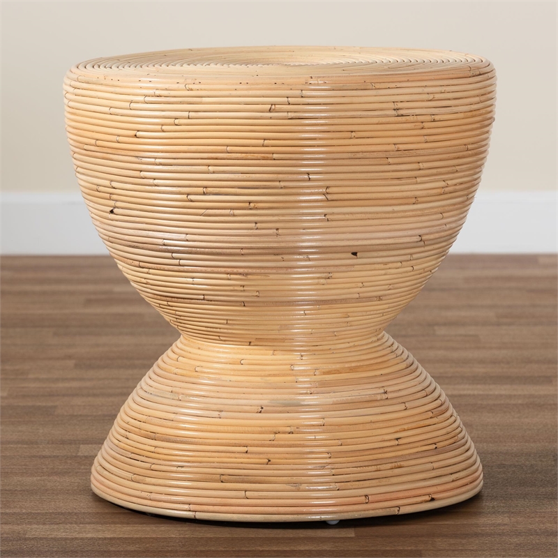 Pemberly Row Laminated Rattan Hourglass Side Table with Round Top