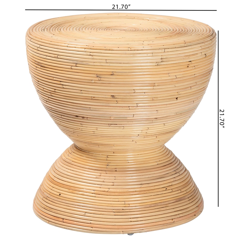 Pemberly Row Laminated Rattan Hourglass Side Table with Round Top