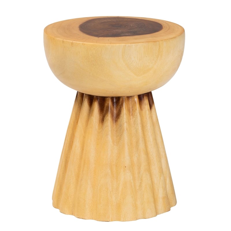 Pemberly Row Hand-Carved Suar Wood Pedestal Side Table with Scalloped Edge