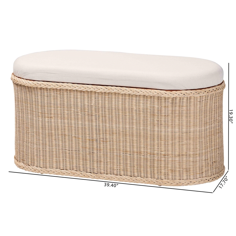 Pemberly Row Braided Rattan Storage Bench with Cushion and Lift-Top Lid