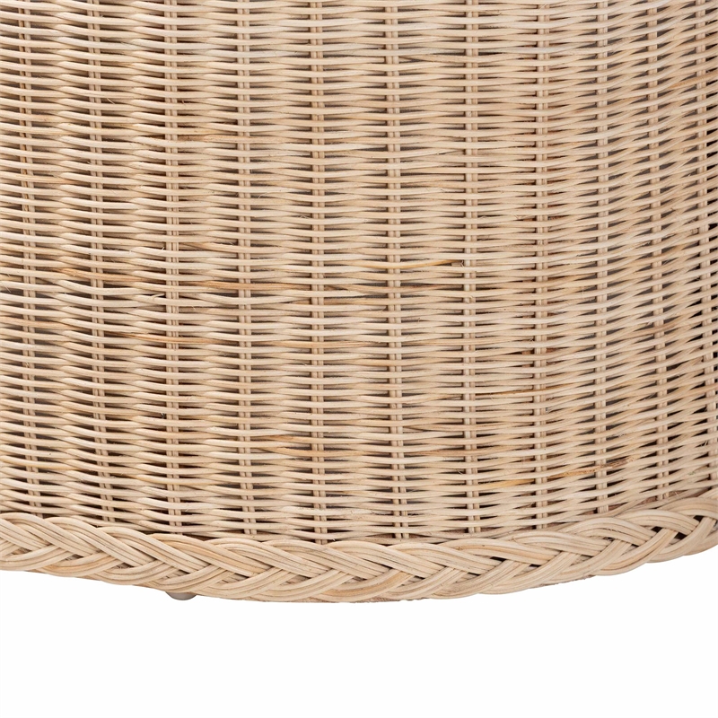 Pemberly Row Braided Rattan Storage Bench with Cushion and Lift-Top Lid