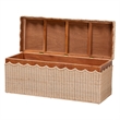 Pemberly Row Scalloped Natural Rattan Storage Bench with Lift-Top Lid