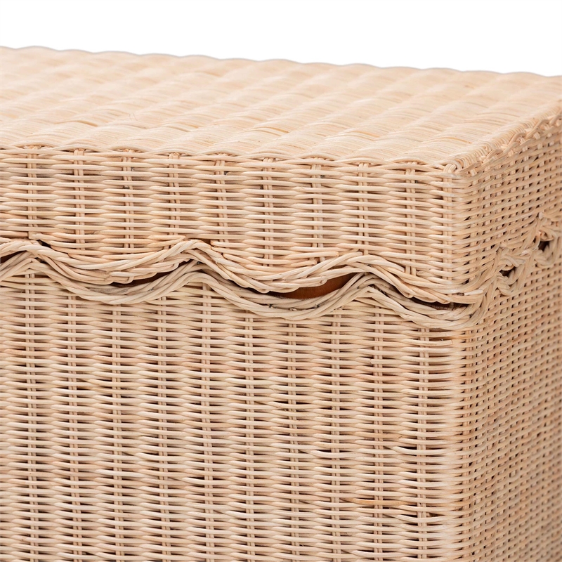 Pemberly Row Scalloped Natural Rattan Storage Bench with Lift-Top Lid