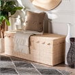 Pemberly Row Scalloped Natural Rattan Storage Bench with Lift-Top Lid