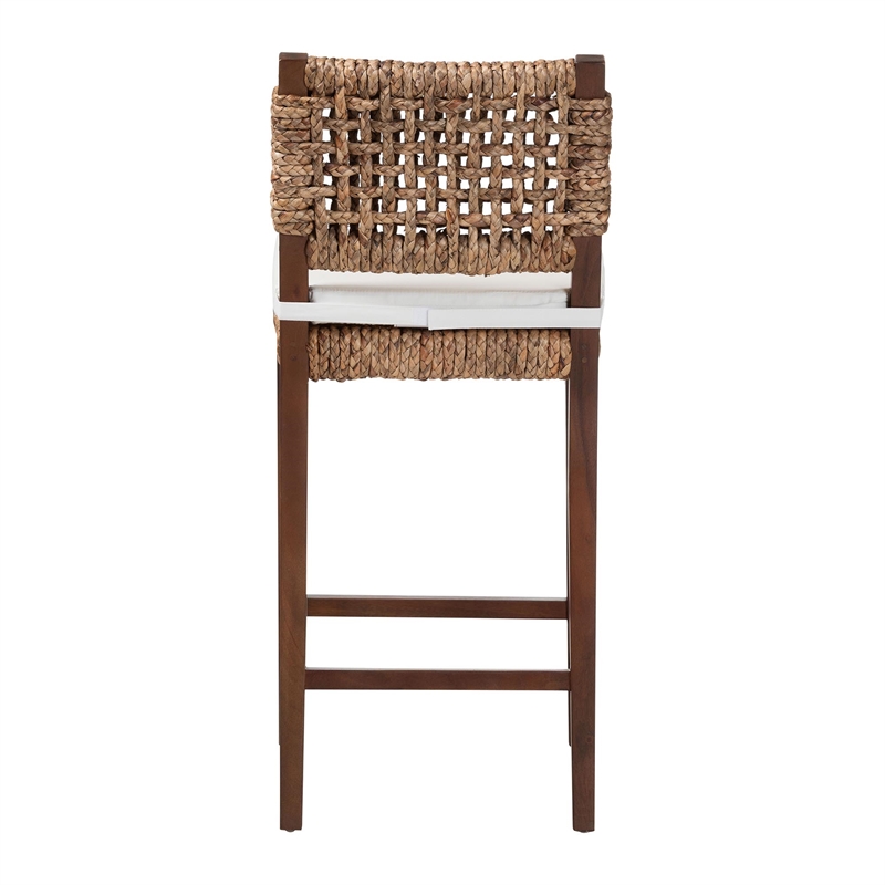 Pemberly Row Handwoven Seagrass Bar Stool with Mahogany Frame and Footrest