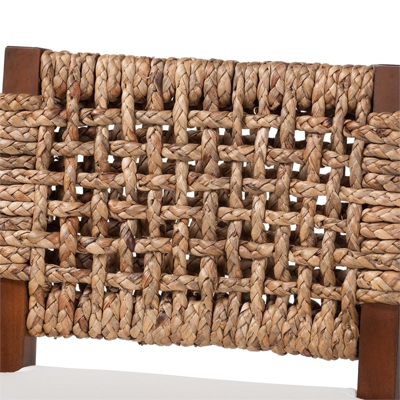 Pemberly Row Handwoven Seagrass Bar Stool with Mahogany Frame and Footrest
