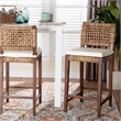 Pemberly Row Handwoven Seagrass Bar Stool with Mahogany Frame and Footrest