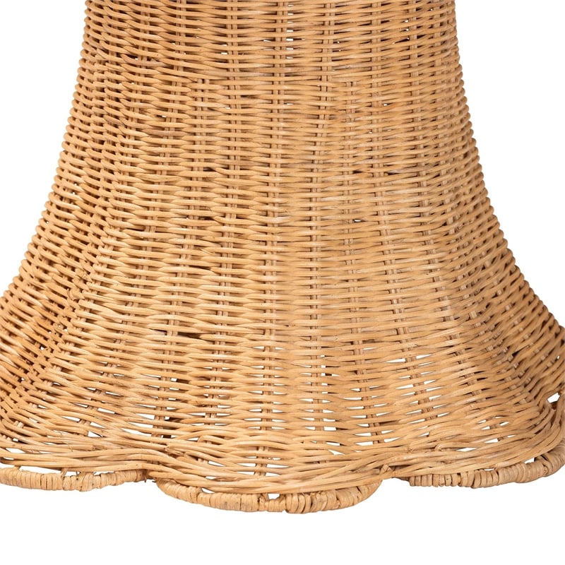 Pemberly Row Natural Rattan Scalloped Pedestal Side Table with Round Top