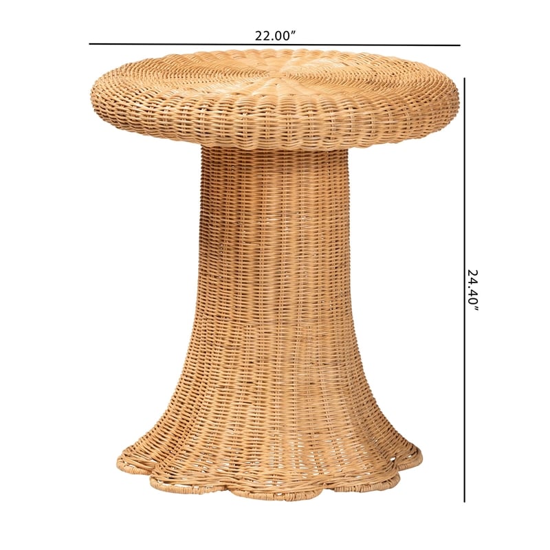 Pemberly Row Natural Rattan Scalloped Pedestal Side Table with Round Top
