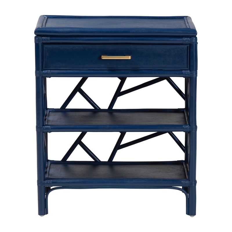 Pemberly Row Natural Rattan Nightstand with Drawer and 2 Open Shelves