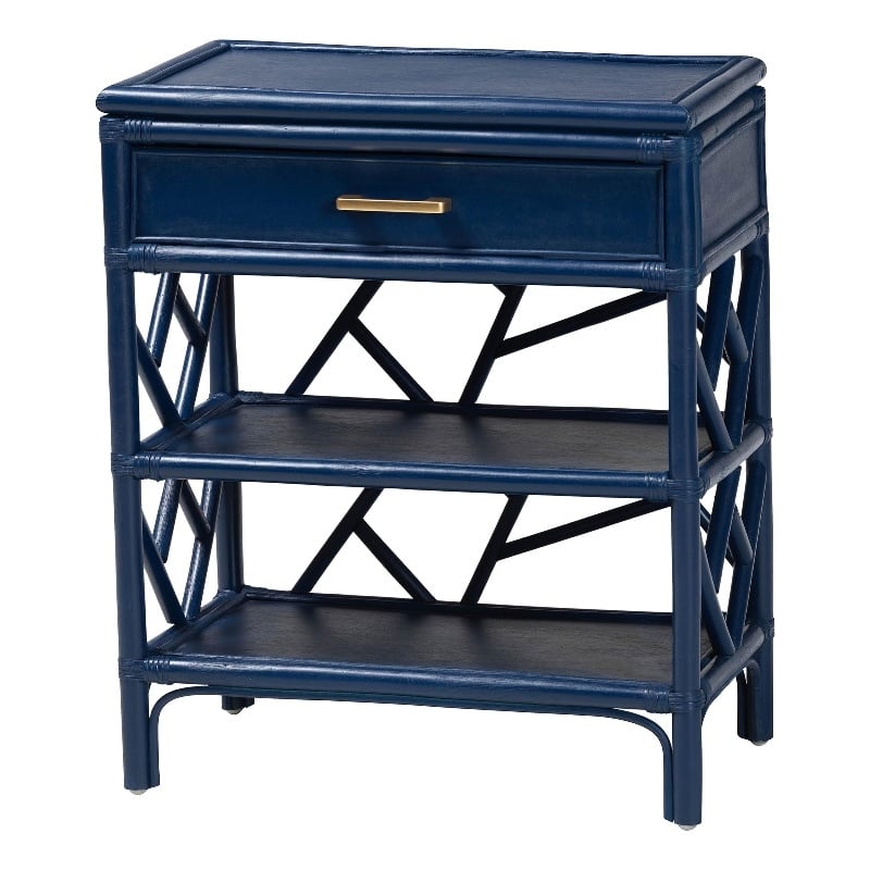 Pemberly Row Natural Rattan Nightstand with Drawer and 2 Open Shelves