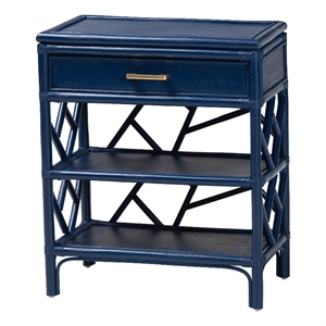 Pemberly Row Natural Rattan Nightstand with Drawer and 2 Open Shelves