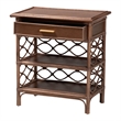 Pemberly Row Lattice Rattan Nightstand with Drawer and 2 Open Shelves