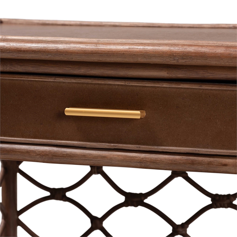 Pemberly Row Lattice Rattan Nightstand with Drawer and 2 Open Shelves