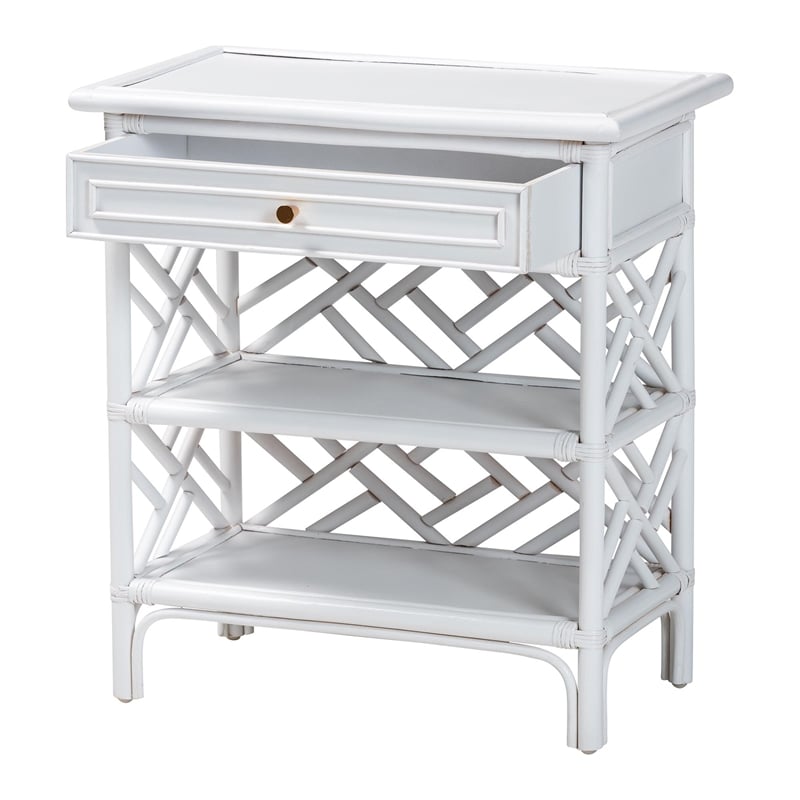 Pemberly Row Chippendale Rattan Nightstand with Drawer and 2 Shelves
