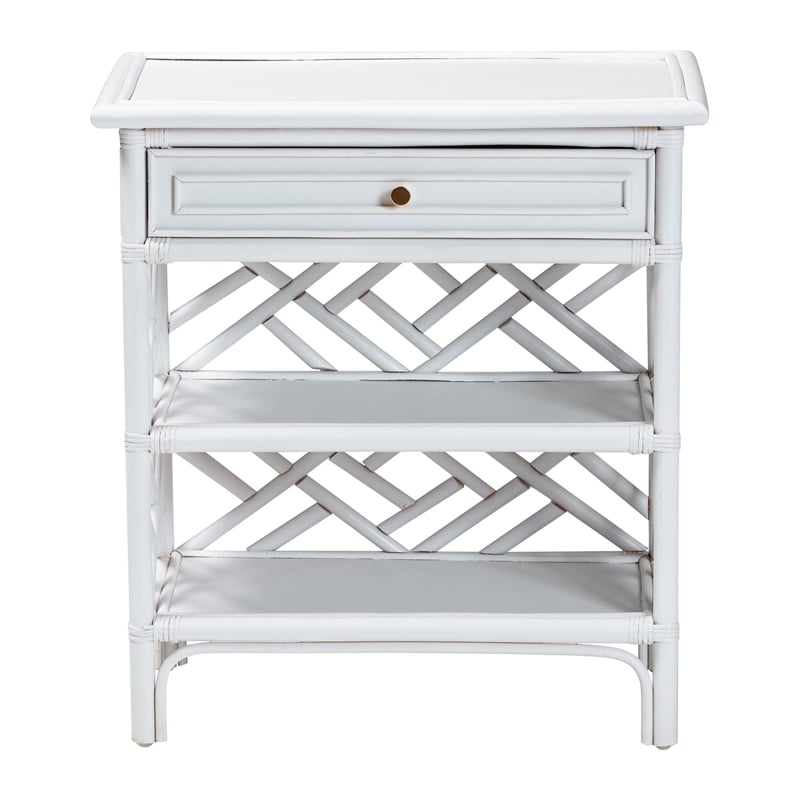 Pemberly Row Chippendale Rattan Nightstand with Drawer and 2 Shelves