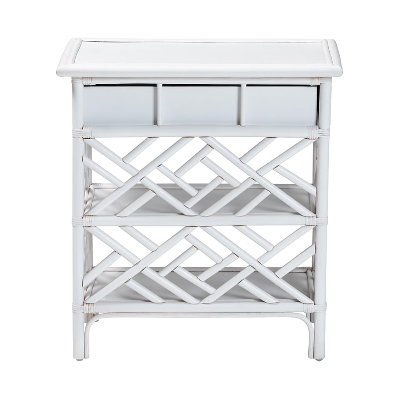 Pemberly Row Chippendale Rattan Nightstand with Drawer and 2 Shelves