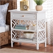 Pemberly Row Chippendale Rattan Nightstand with Drawer and 2 Shelves