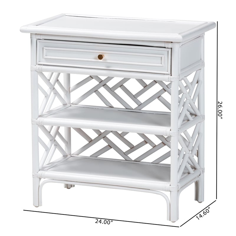 Pemberly Row Chippendale Rattan Nightstand with Drawer and 2 Shelves