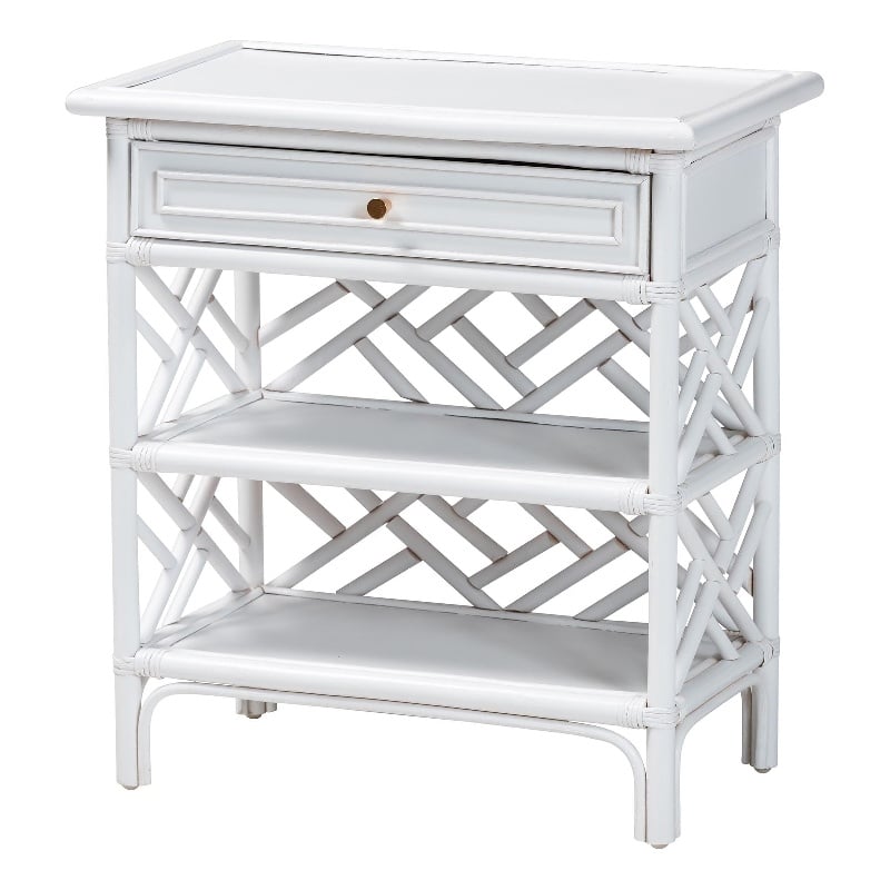 Pemberly Row Chippendale Rattan Nightstand with Drawer and 2 Shelves