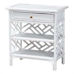 Pemberly Row Chippendale Rattan Nightstand with Drawer and 2 Shelves