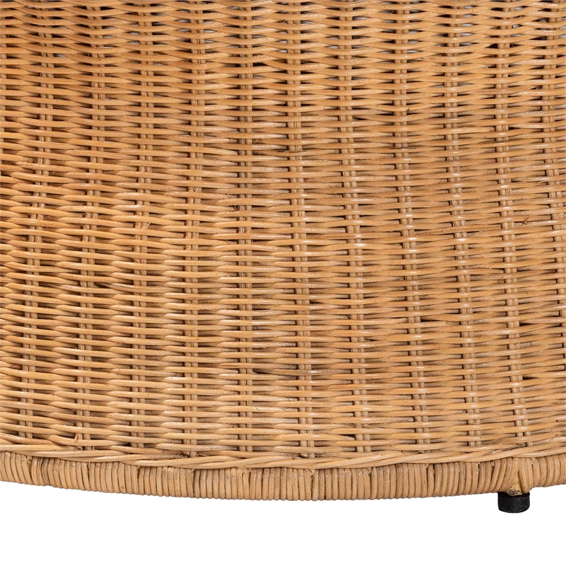 Pemberly Row Round Natural Rattan Coffee Table with Tapered Sides