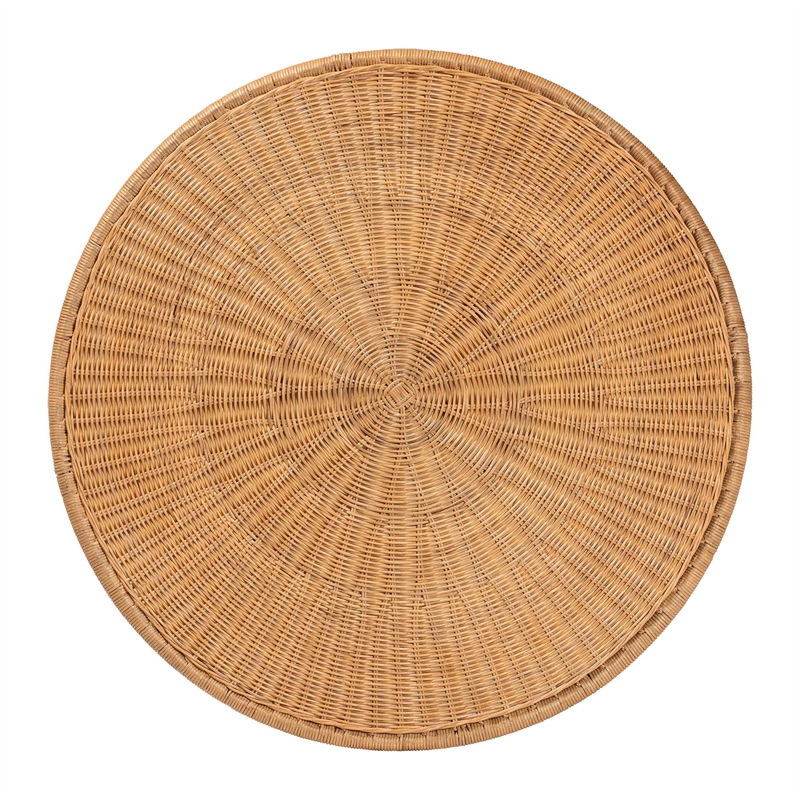 Pemberly Row Round Natural Rattan Coffee Table with Tapered Sides