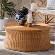 Pemberly Row Round Natural Rattan Coffee Table with Tapered Sides