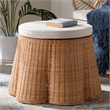 Pemberly Row Round Natural Rattan Scalloped Ottoman with Plush Cushion