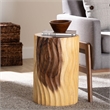 Pemberly Row Hand-Carved Suar Wood Barrel Side Table with Scalloped Edge