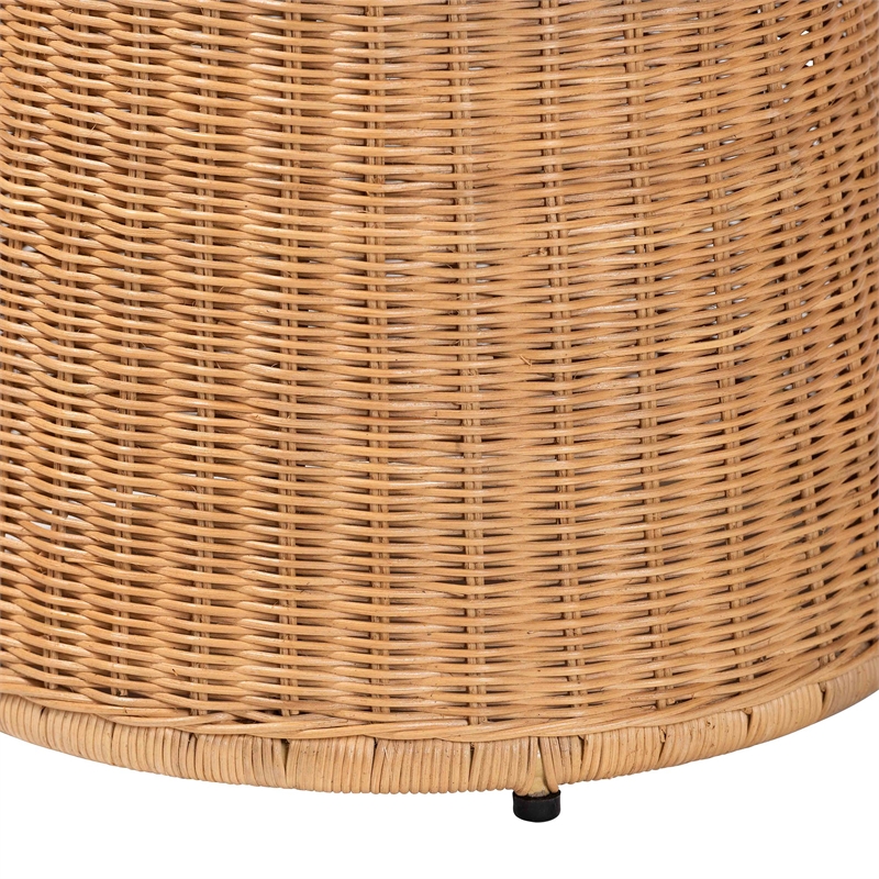 Pemberly Row Round Rattan Drum End Table with Flared Tabletop Edge