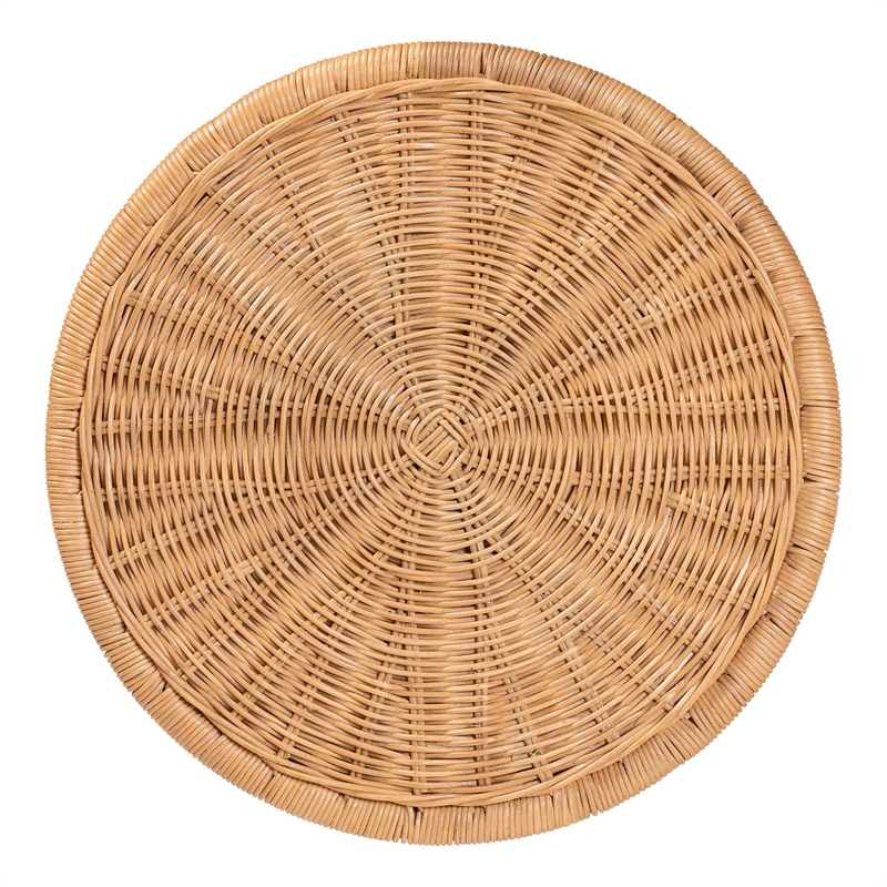 Pemberly Row Round Rattan Drum End Table with Flared Tabletop Edge