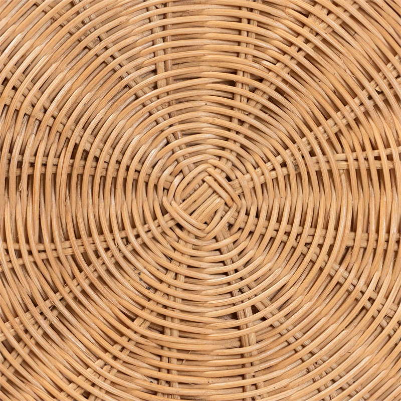 Pemberly Row Round Rattan Drum End Table with Flared Tabletop Edge